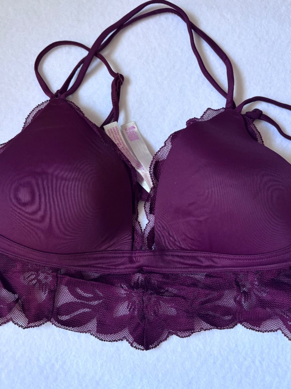 VS PINK Plum Purple Lace Longline Push-Up Bralette Small